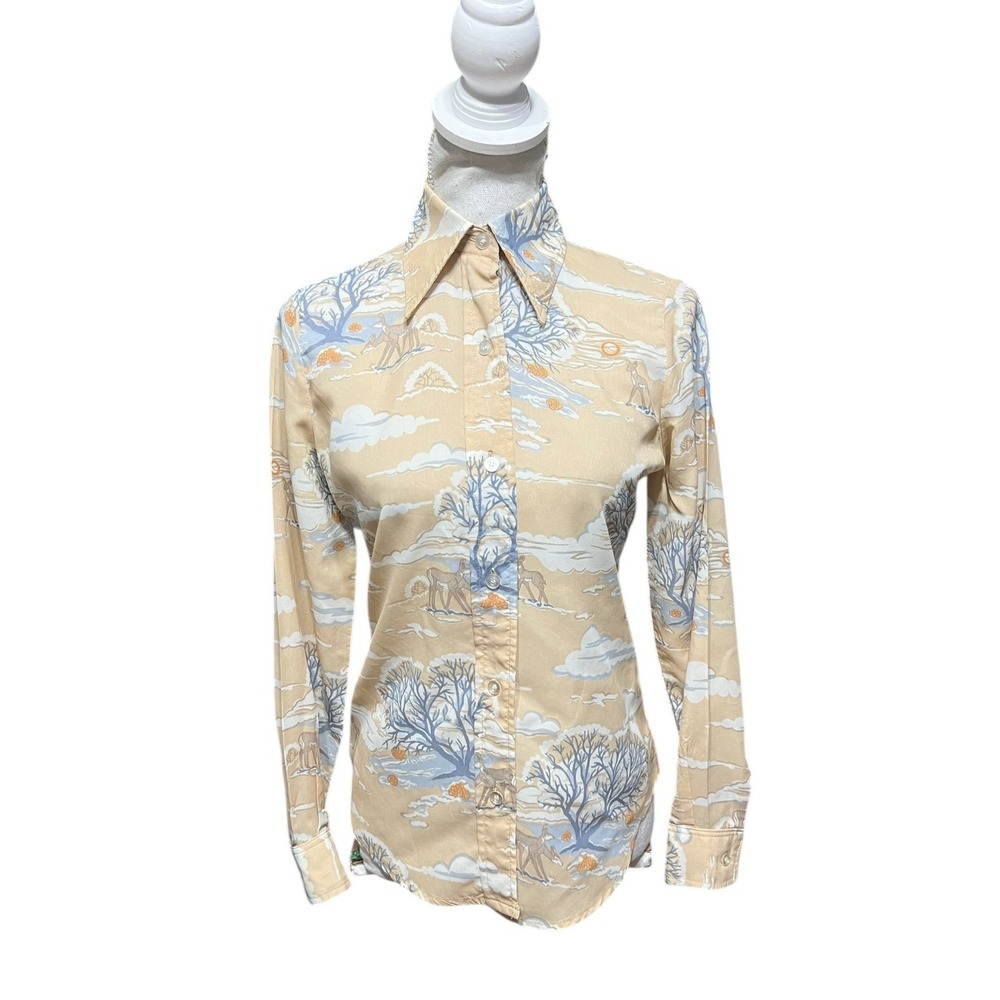 Vintage 70s LEVIS For Gals Women's‎ Deer Tree Novelty  Long Sleeve Shirt Sz S